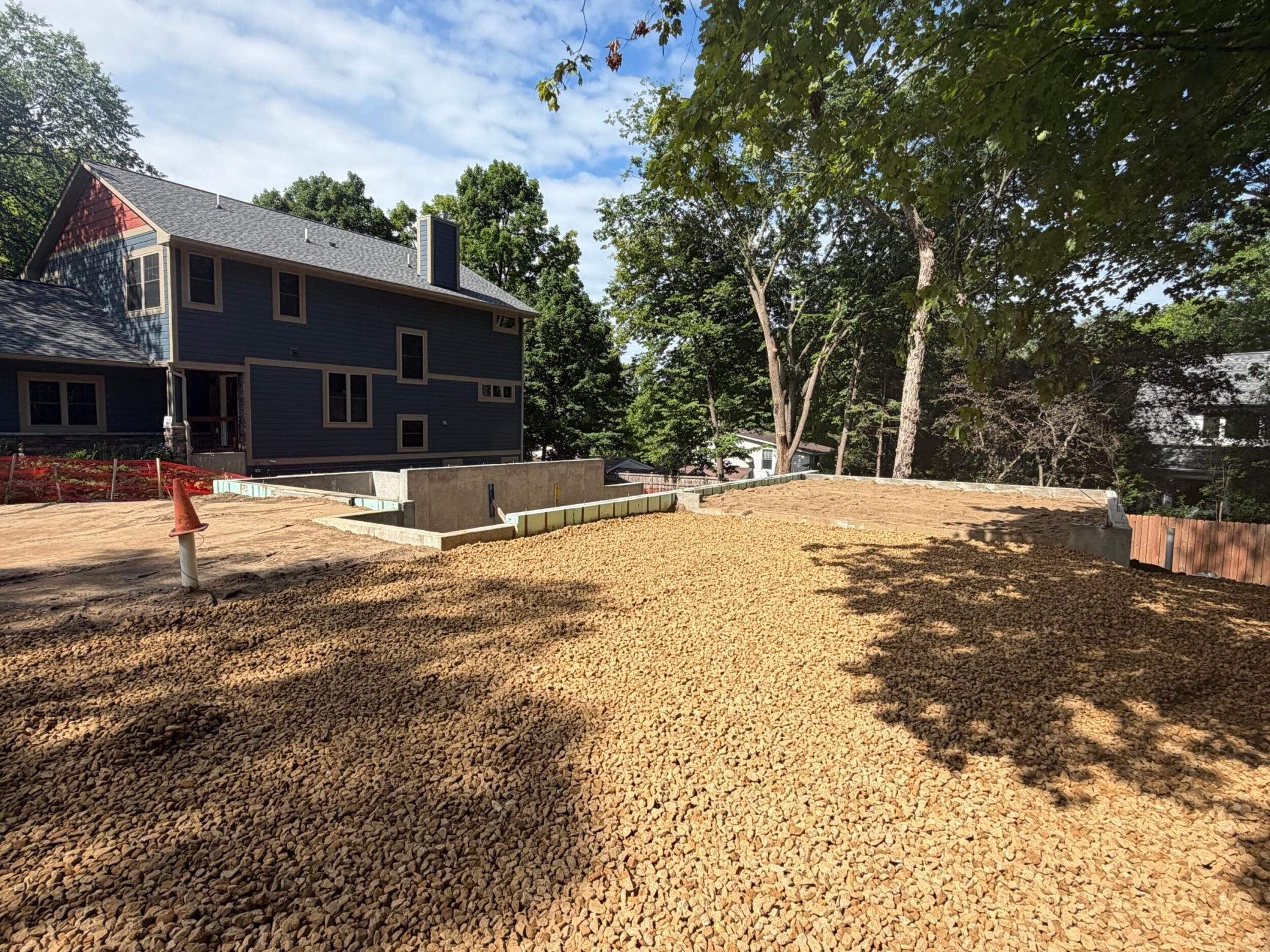 View of new foundation from the street looking southwest