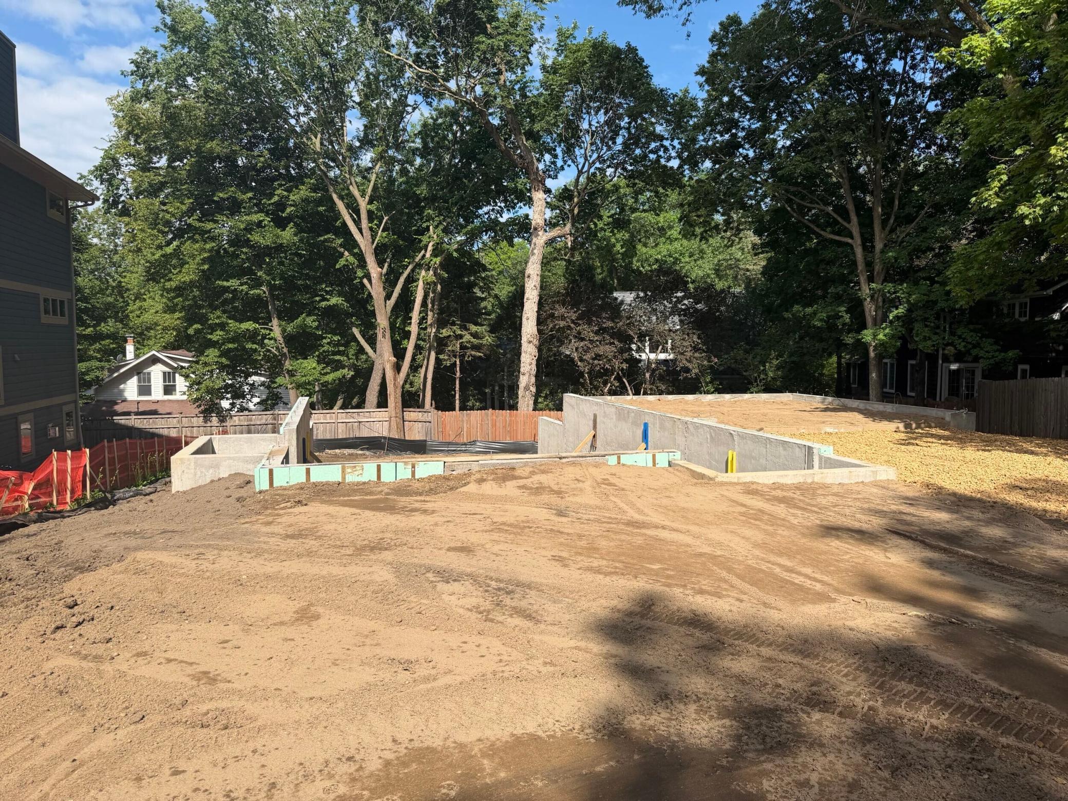 View of new foundation from the street looking west