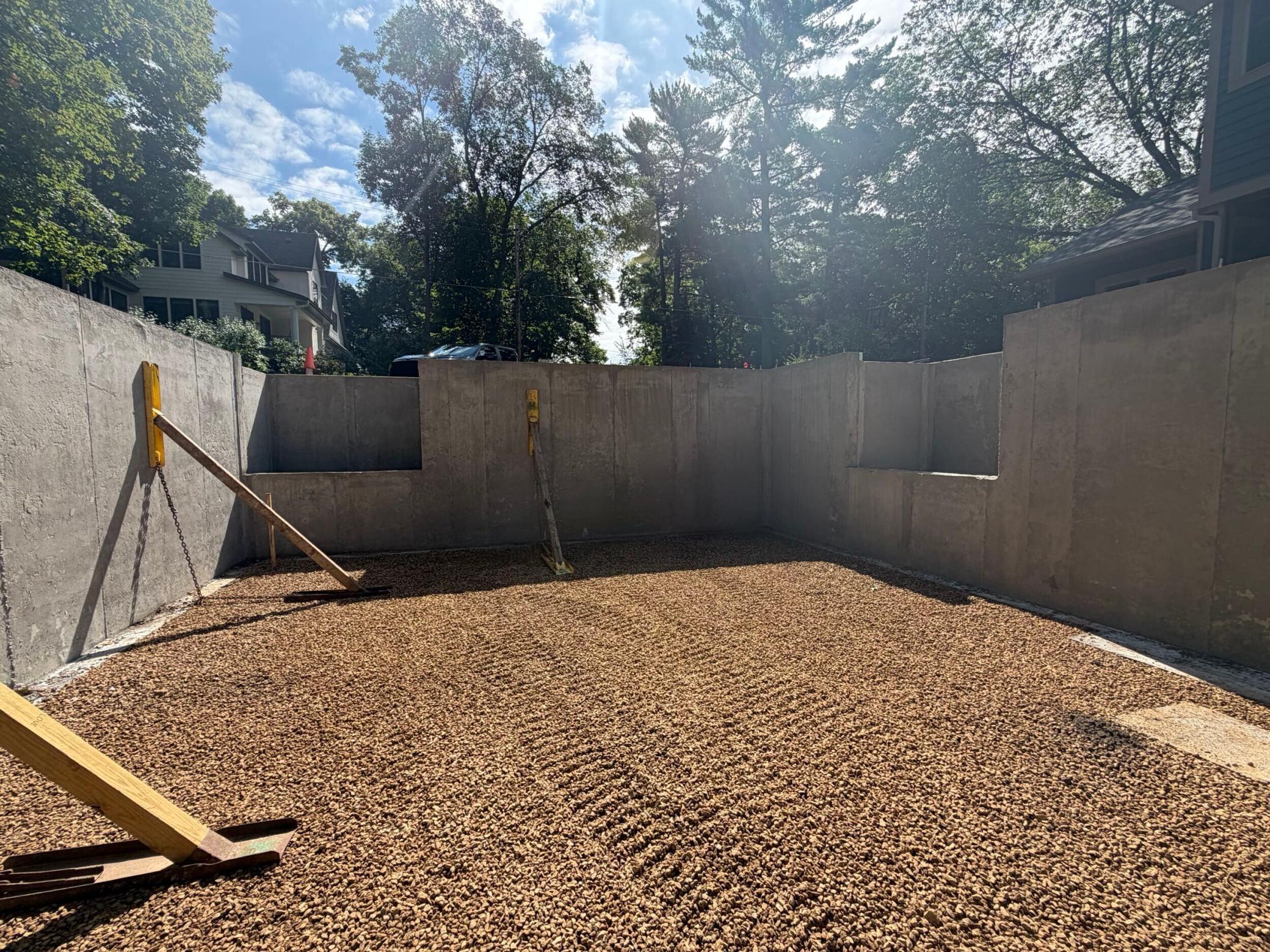View of the basement foundation looking toward the street