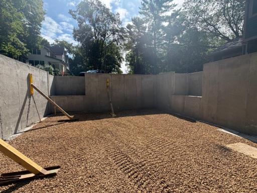 View of the basement foundation looking toward the street