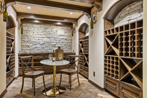 stone-arched wine cellar and tasting room