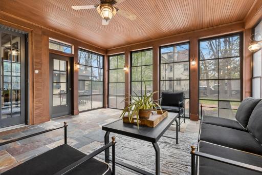 In floor-heated three-season porch
