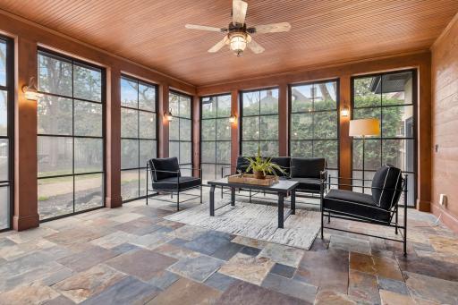In floor-heated three-season porch