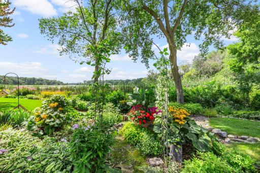 A view of the gardens with-in steps of the Patio