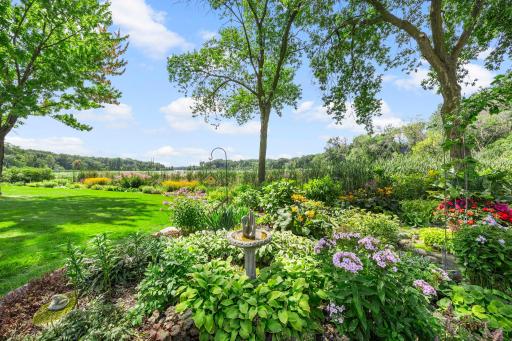 A view of the gardens with-in steps of the Patio
