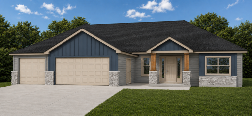 *AI-generated exterior rendering* This image is intended to provide a conceptual representation of the home. Not exact floor plan layout due to AI-generation. Not all finishes viewed are included in build. Inquire for actual finishes/layout.