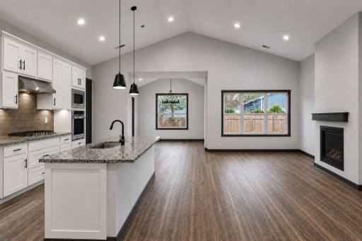 *AI-generated exterior rendering* This image is intended to provide a conceptual representation of the home. Not exact floor plan layout due to AI-generation. Not all finishes viewed are included in build. Inquire for actual finishes/layout.