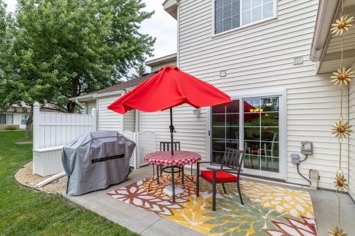Relax on this 10 x 15 patio overlooking the ponds