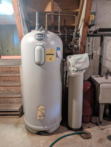 Marathon water heater. Softener. Pressure Tank.