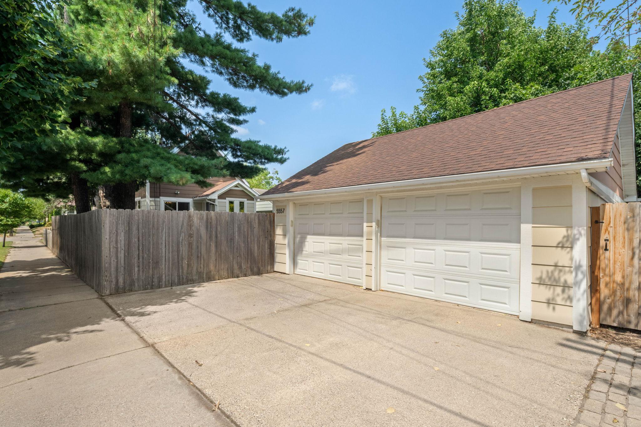 2 car garage with convenient side door access via backyard.