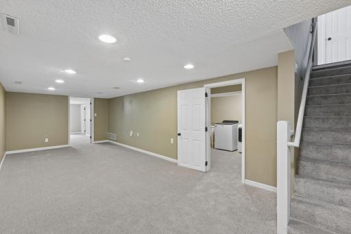 Large lower level family room with new carpet!