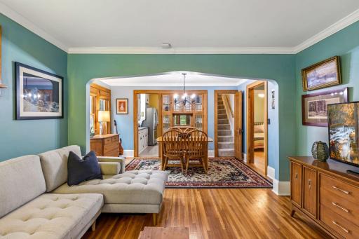 Living room connects seamlessly to the spacious dining room.