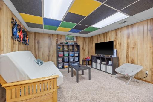The ceilings have been covered with felt to dampen noise from traveling upstairs.