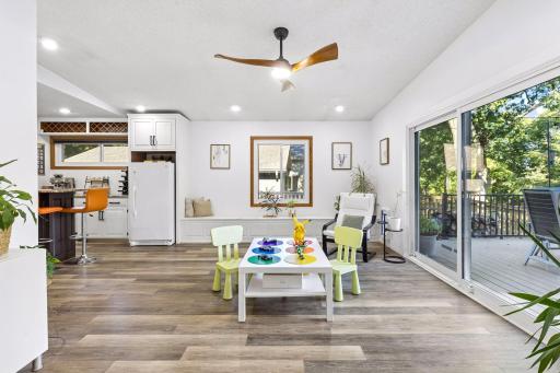 Great sunroom / flex room to sit and unwind, play for the little family member, read a good book or to use as entertainment space. Best part - you have direct access to the deck.