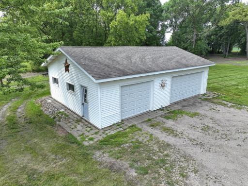 The detached three car garage has one heated stall!