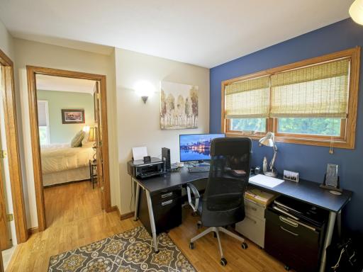 At the top pf the stairs, the 9x8 landing has been used as an office!