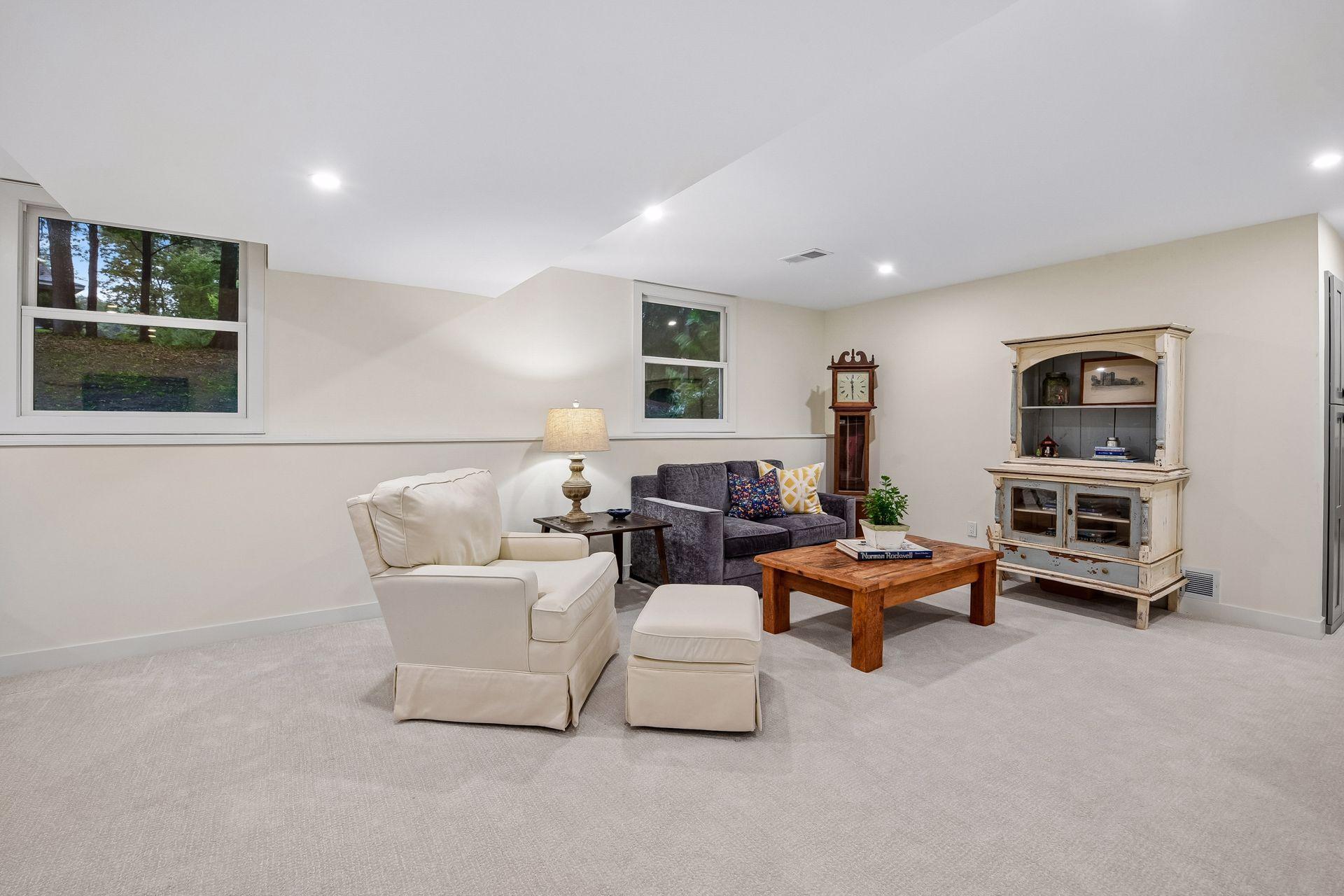 Comfortable lower-level family room creates an inviting gathering space