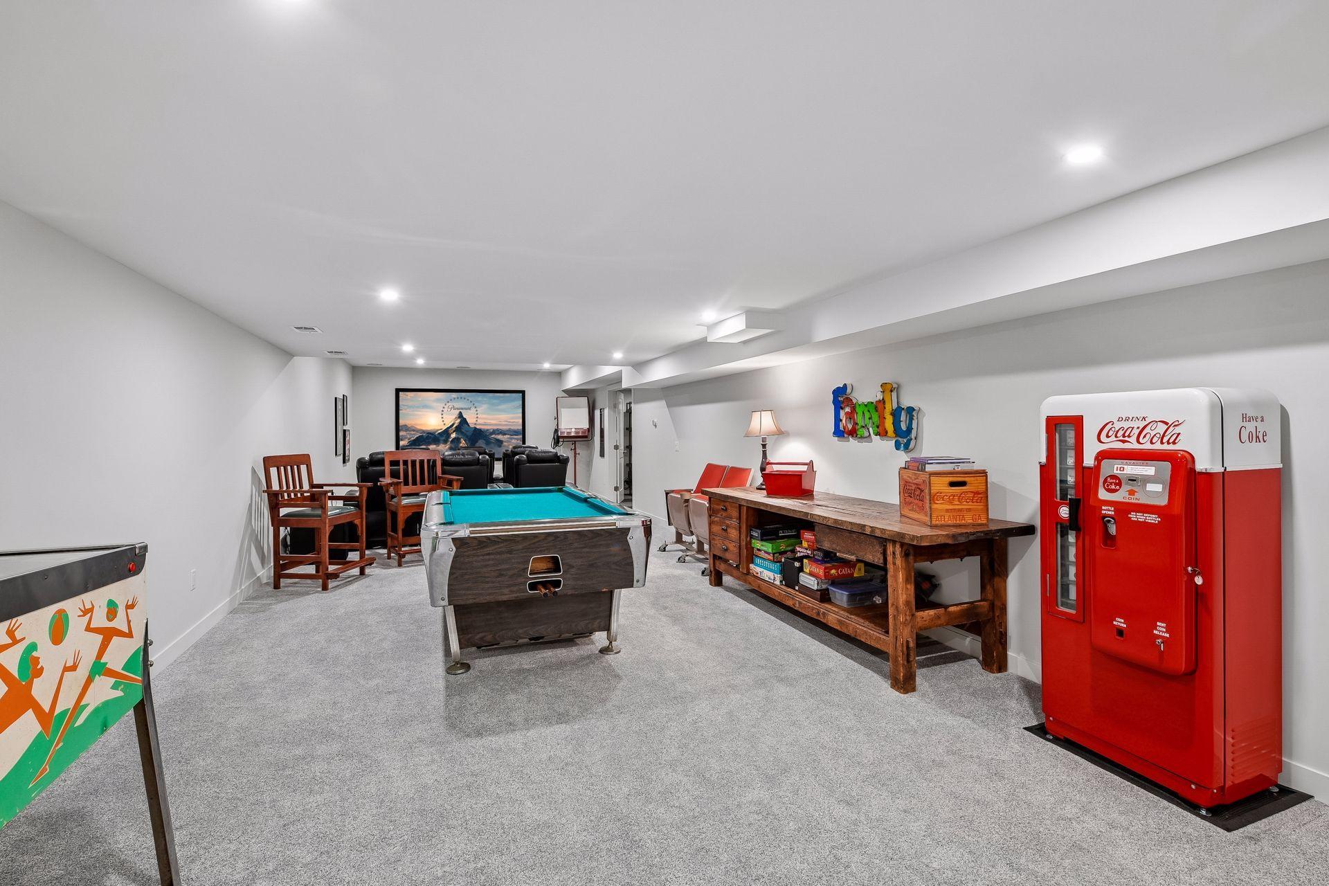 Expansive recreation room is designed for endless entertainment