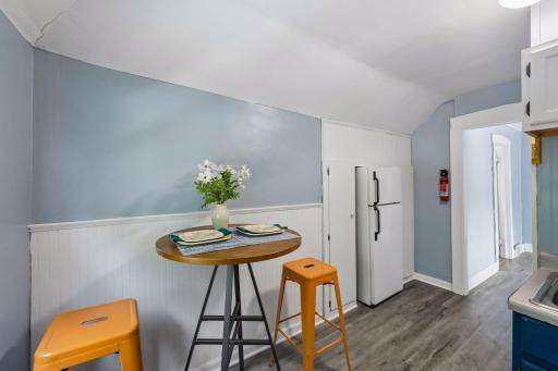 The apartment kitchen even offers space for a dining tableâan especially nice feature in this efficient one-bedroom layout.