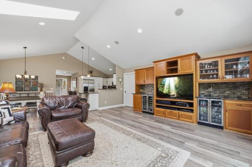 The vaulted great room offers an airy, welcoming space to gather with family and friends.