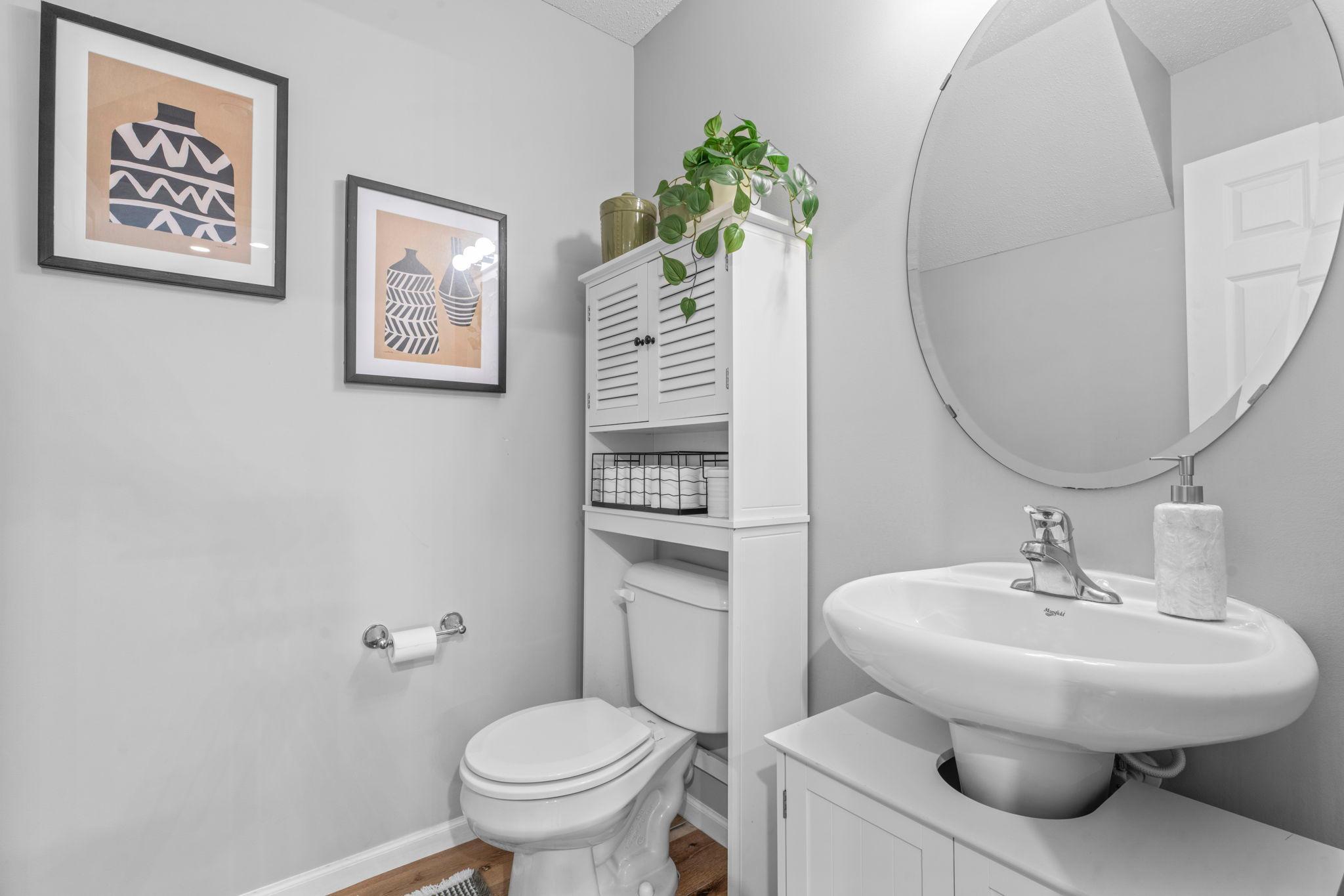 A main-level powder room adds another layer of convenience.