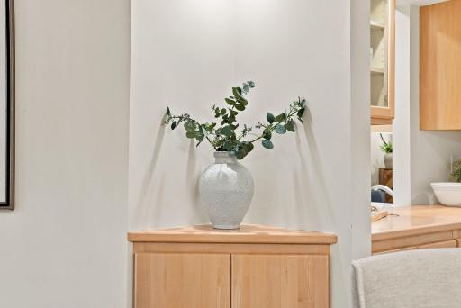 Beautiful custom built-ins throughout the dining room.
