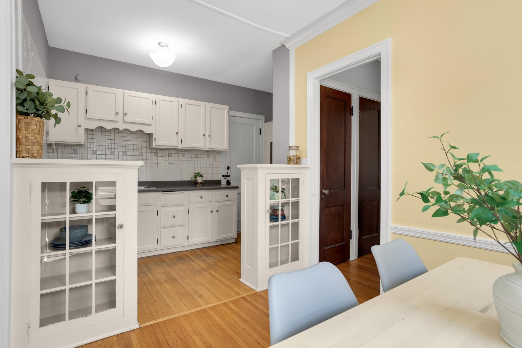 The dining room flows easily into the kitchen.