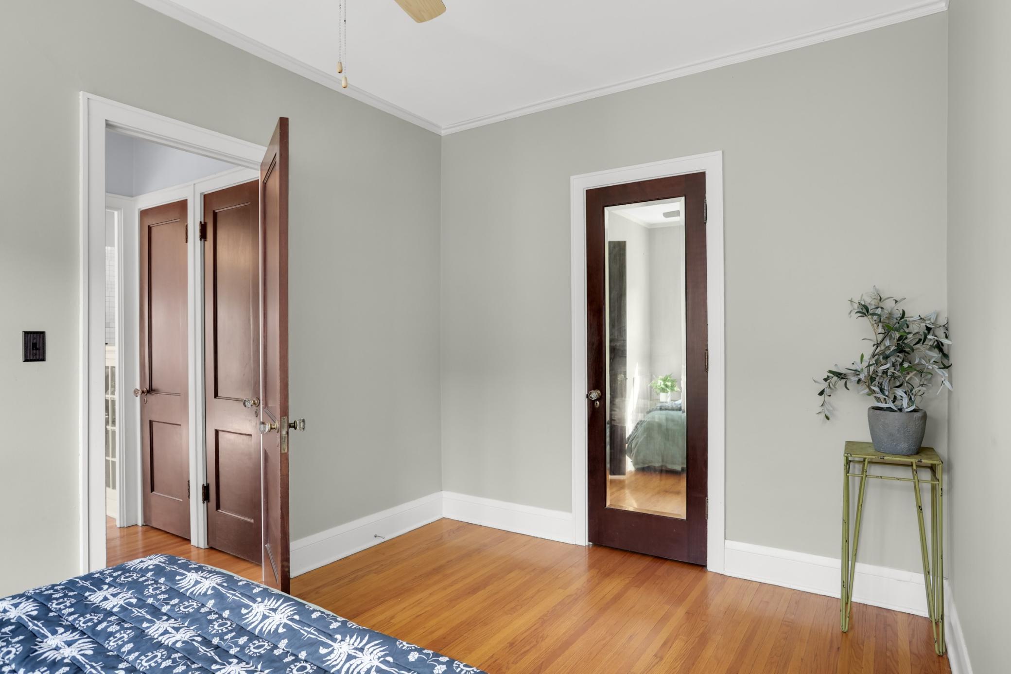 The closet is a walk in, with room for all your clothing and more!