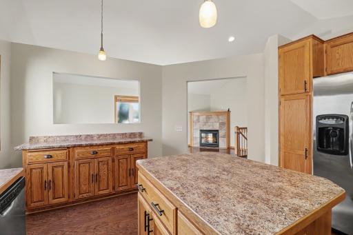 Additional kitchen view with cabinet storage, built-in buffet, and work space.