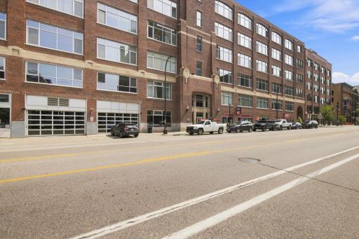 The private garage entrance to Tower Lofts is just to the left of the main entrance.