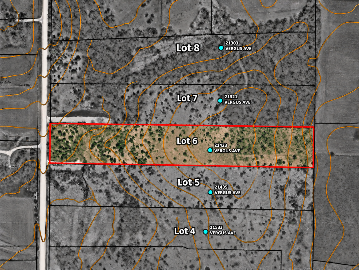 Highlighted Lot 6 Topographic Parcel Map