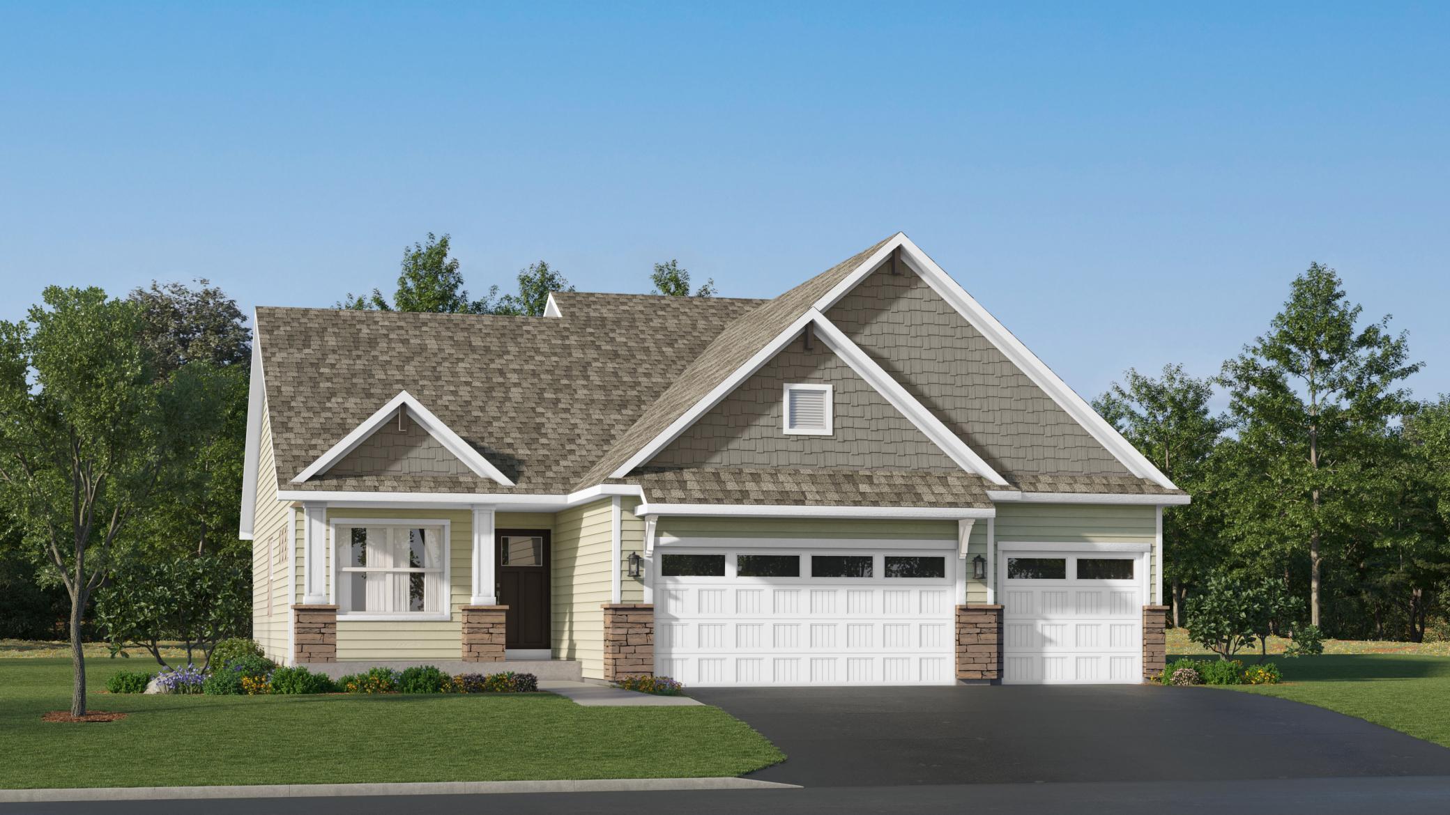 (Exterior rendering, actual home's finishes will vary.)