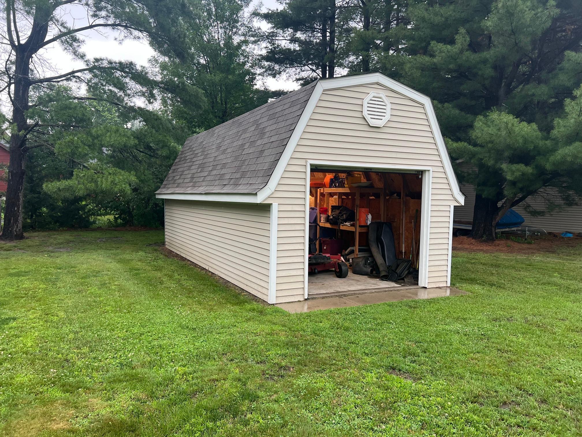 Large storage shed with a loft, concrete and power