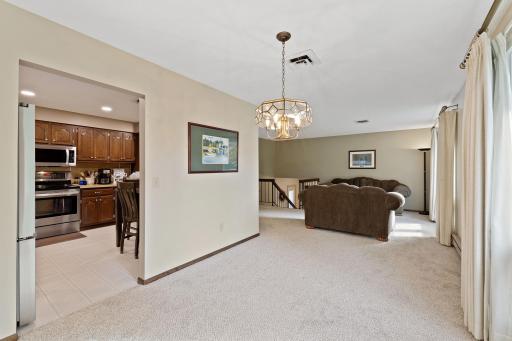 View from dining into living room with new carpet