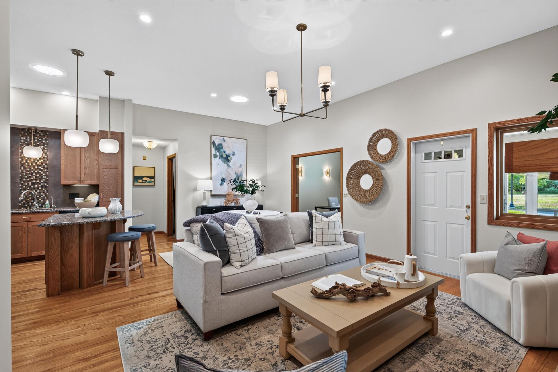 An open floor plan with soaring 10-foot ceilings creates an impressive first impression.