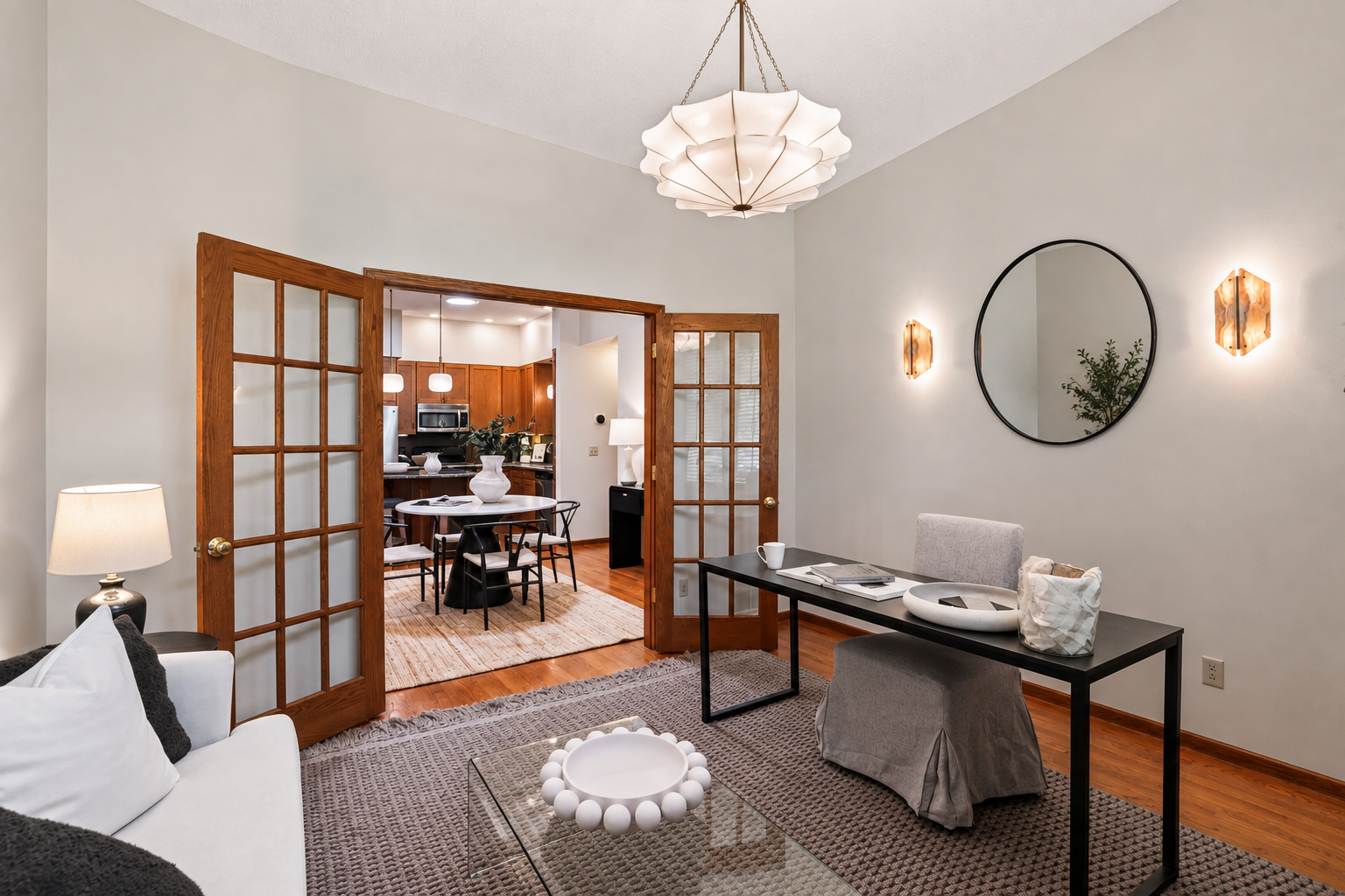 French doors provide privacy while maintaining connection to the main living spaces.