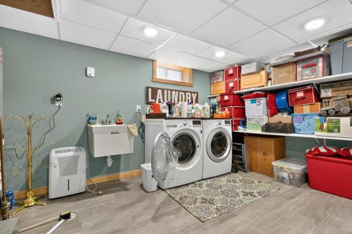 Lower level finished laundry room + great storage space!