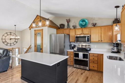 Counterstools are an option for an informal eating option.