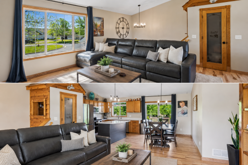 Wood flooring was recently refinished. Open floor plan is light, bright, and spacious!