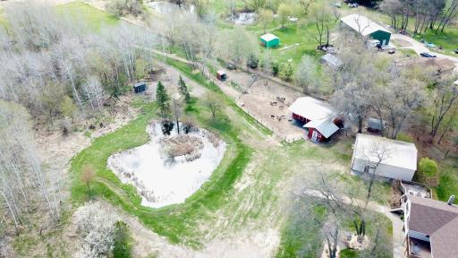 Drone View of Barn and Pond