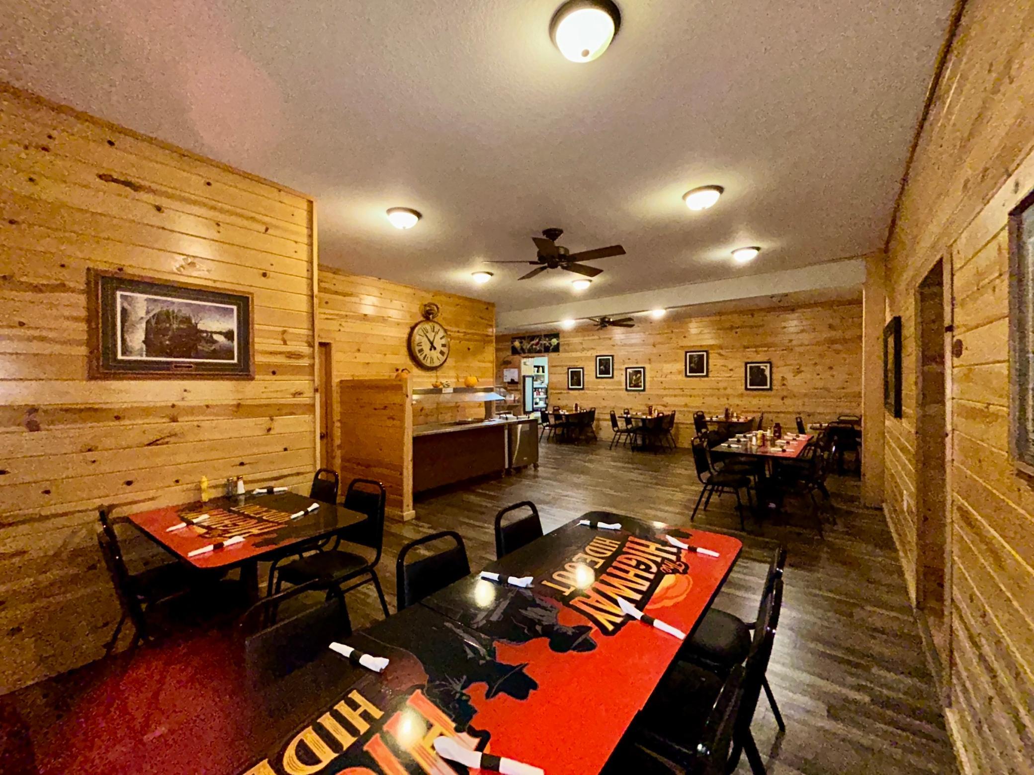 Knotty pine walls throughout
