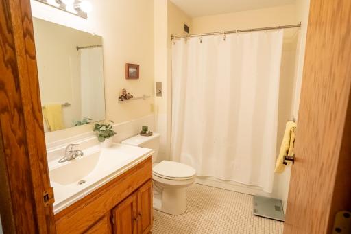 Main hallway bathroom with tub/shower.