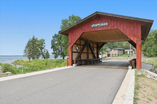 The picturesque covered bridge leading onto the island. You'll smile every time you drive through it because that means that you've arrived at "the lake"!