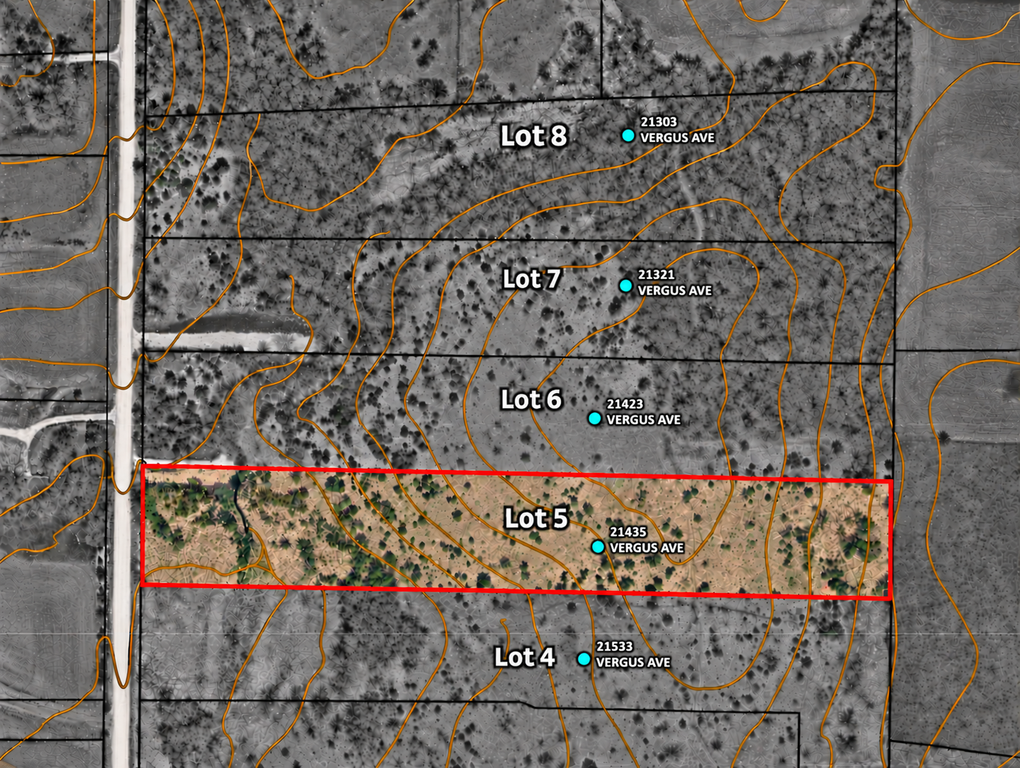 Highlighted Lot 5 Topographic Parcel Map