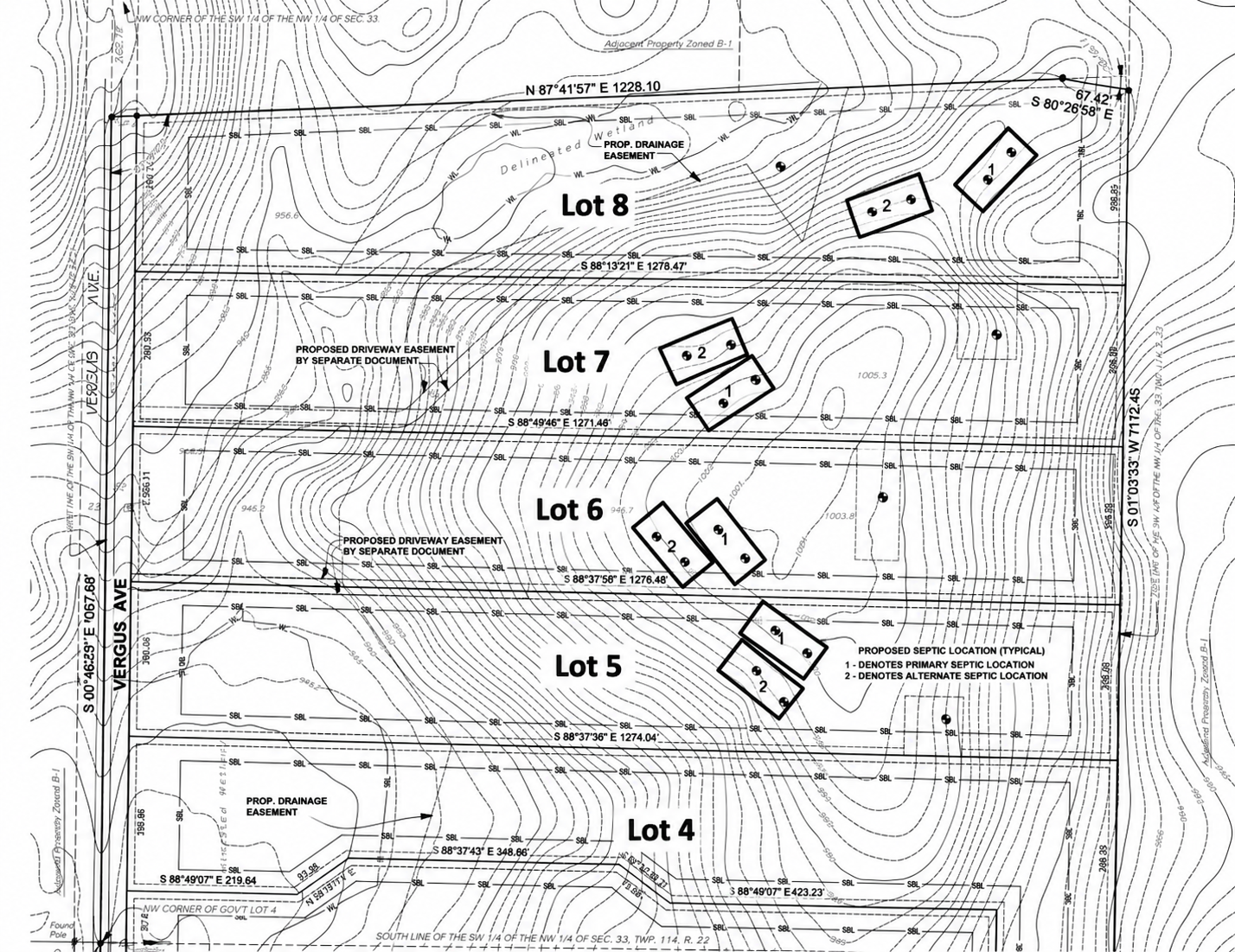 Lot 5 with Subdivision Survey Plat of the 4 Northern Lots 5, 6, 7 & 8