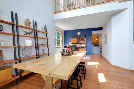 The grand two-story foyer creates a stunning first impression with soaring ceilings and an open, airy feel. The adjoining flex space is currently used as a formal dining room and home office but can easily be tailored to suit your needs.