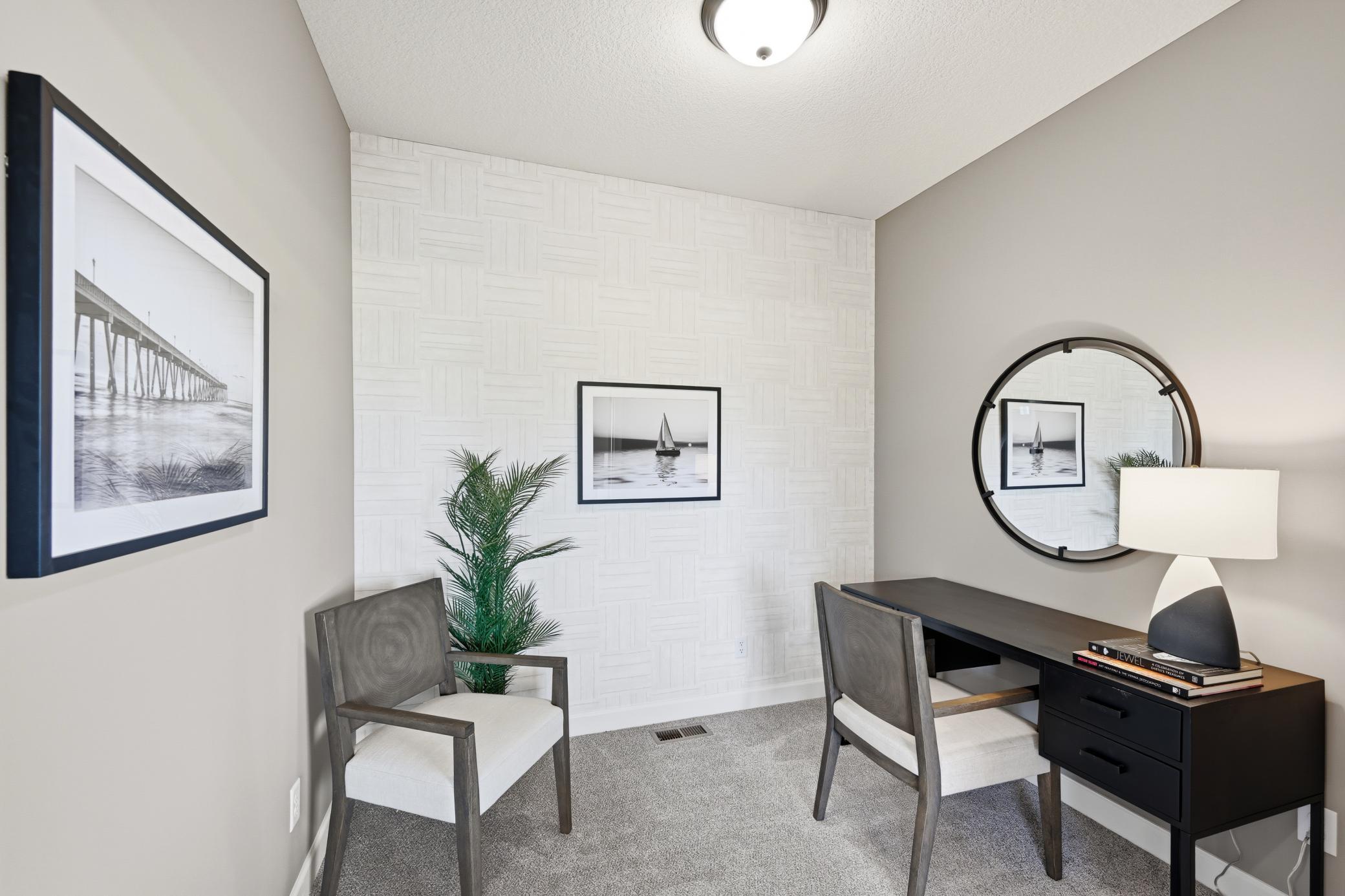 Office - photos of a staged, completed model, of the same floorplan for illustrative purposes.
