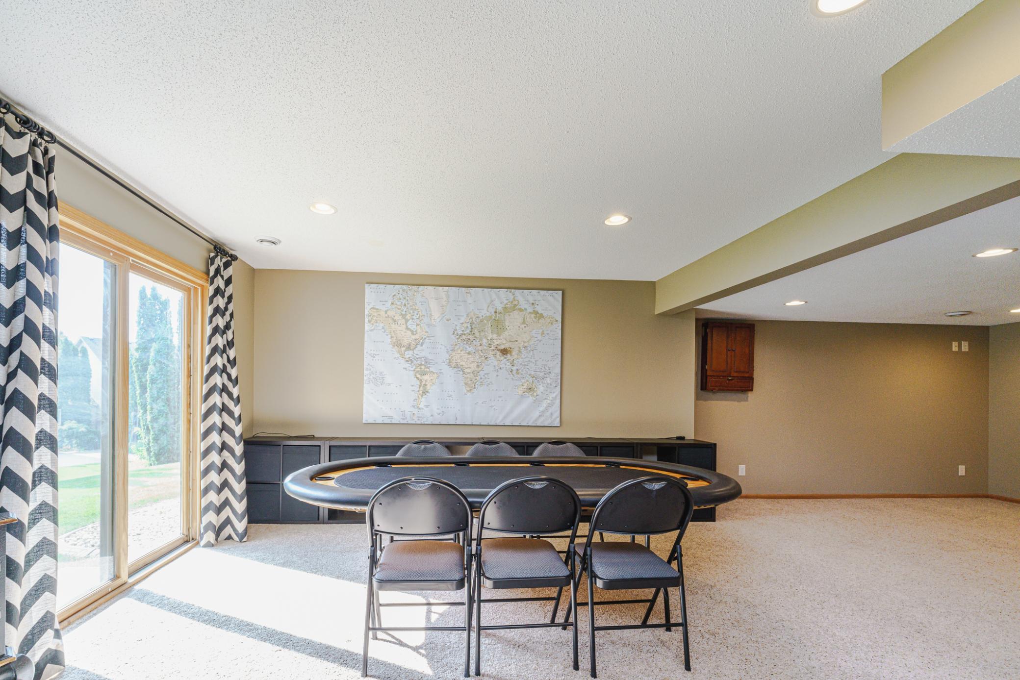 This large amusement space is around the back corner of the room.
