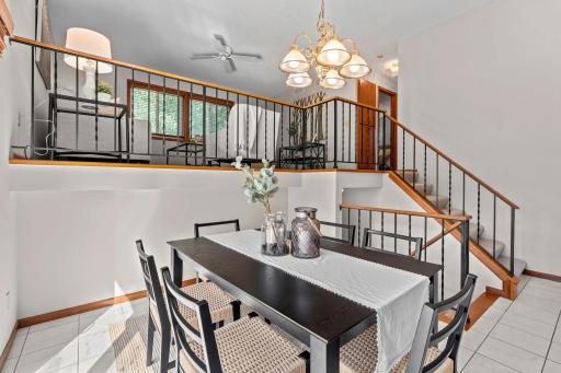 Dining room located on the main level with deck access.