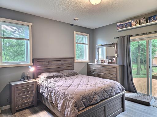 Primary bedroom with patio door to back yard